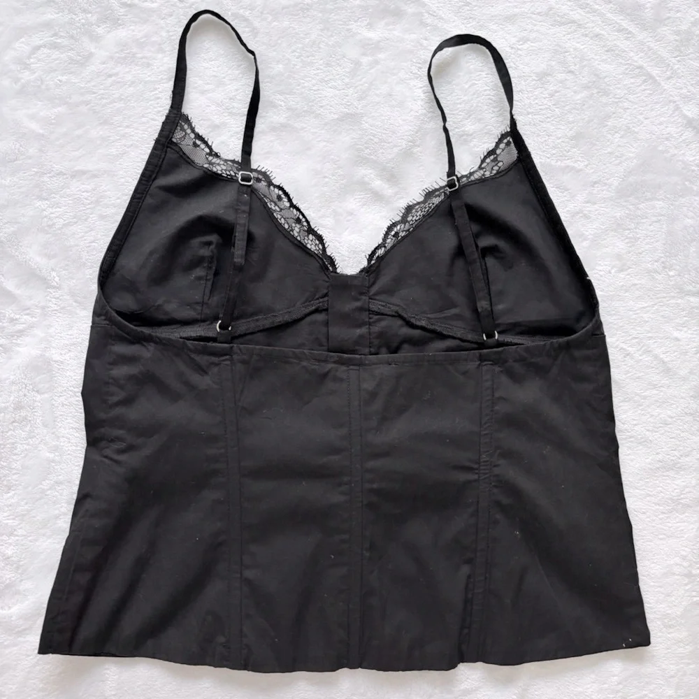 ZARA Sleeveless Black Cotton Lace Trimmed Corset Tank Top--NEW--M
